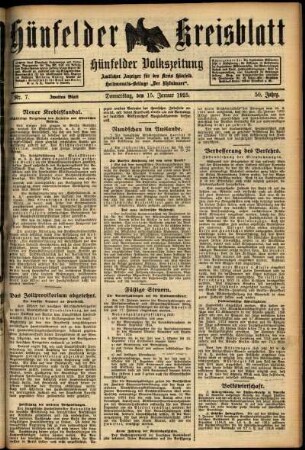 Zweite Ausgabe vom Donnerstag, den 15. Januar 1925.