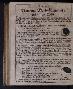 Von den Sonn- und Mond-Finsternissen dieses 1737. Jahrs.