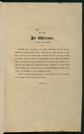 Nro. 47. In Wiazma. Den 30. August 1812.
