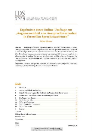 Ergebnisse einer Online-Umfrage zur „Angemessenheit von Aussprachevarianten in formellen Sprechsituationen"