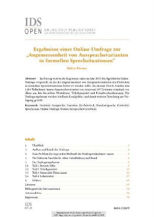 Ergebnisse einer Online-Umfrage zur „Angemessenheit von Aussprachevarianten in formellen Sprechsituationen"