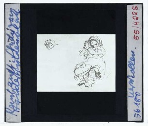 Rembrandt, Sitzende Bettlerin, Studie zum Hundertguldenblatt (Zeichnung) (Privatsammlung, verschollen) : (seitenverkehrt)
