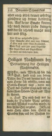 Heiliges Nachsinnen bey Betrachtung des Heiligen Nachtmahls