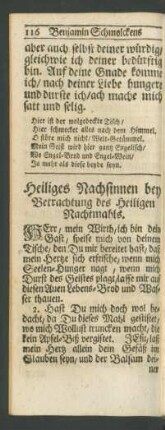 Heiliges Nachsinnen bey Betrachtung des Heiligen Nachtmahls