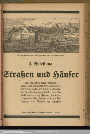 3. Abteilung Häuserbuch : 3. Abteilung Straßen und Häuser