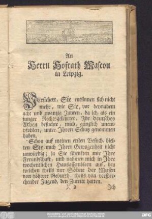 An Herrn Hofrath Mascou in Leipzig.