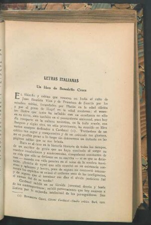 Letras italianas : Un libro de Benedetto Croce