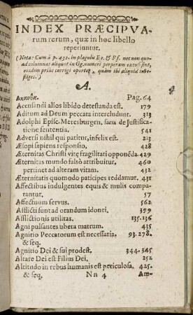 Index Præcipuarum rerum, quӕ in hoc libello reperiuntur.