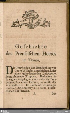 Geschichte des Preussischen Heeres im Kleinen