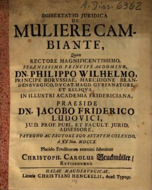 Dissertatio Juridica De Muliere Cambiante