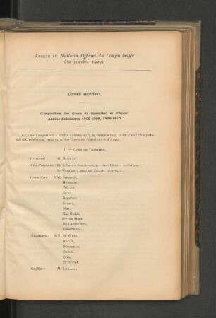 Annexe au Bulletin Officiel du Congo belge (30 Janvier 1909)