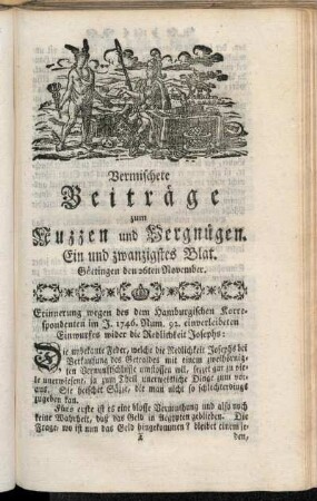 Ein und zwanzigstes Blat, ... den 26ten November