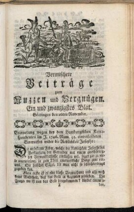 Ein und zwanzigstes Blat, ... den 26ten November