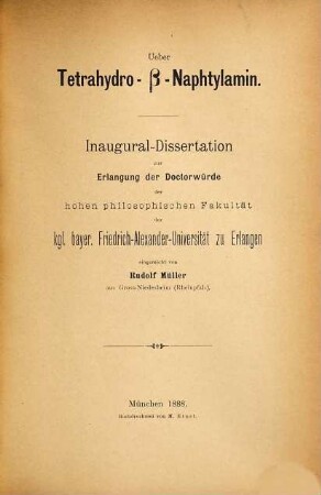 Ueber Tetrahydro-beta-Naphtylamin
