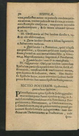 Sectio Posterior ... pertractans Epistolam.
