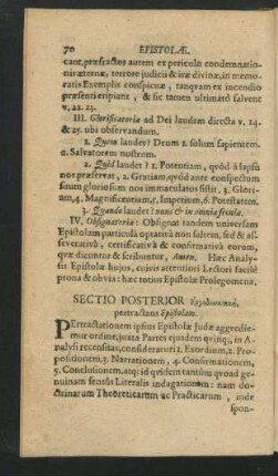 Sectio Posterior ... pertractans Epistolam.