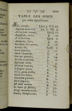 Table Des Odes. par ordre alphabétique