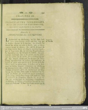 Chapitre III. Principautes Ecclesiastiques De L'Empire D'Allemagne, Suivant Leur Rang A La Diete