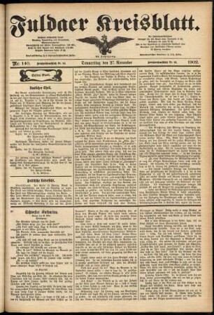 Erste Ausgabe vom Donnerstag, den 27. November 1902.