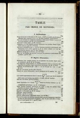 Table par ordre de matières.