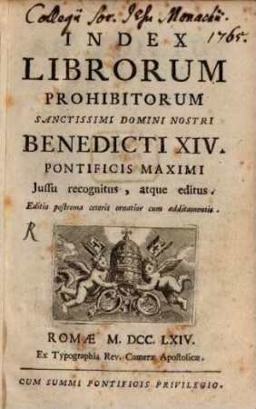 Index Librorum Prohibitorum : Jussu recognitus, atque editus