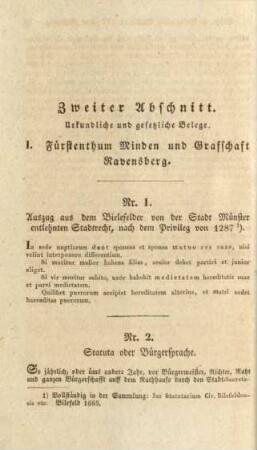 Zweiter Abschnitt. Urkundliche und gesetzliche Belege