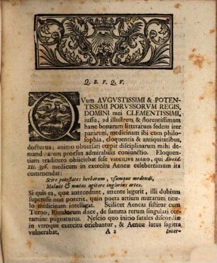 Pr. quo de artibus mutis ad illustrandum Virgilium Aeneidos XII. v. 397, paucula praefatus de lectionibus suis propediem B. C. D. incoandis exponit