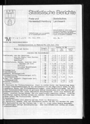 Verbraucherpreise in Hamburg Mai und Juni 1976 : Lfd. Nr. 7