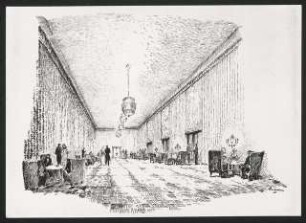 Nationaltheater, München Wiederaufbau: Perspektivische Innenansicht Weißer Saal / Nacht