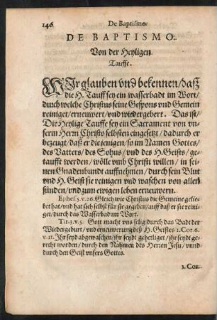 De Baptismo. Von der Heyligen Tauffe.