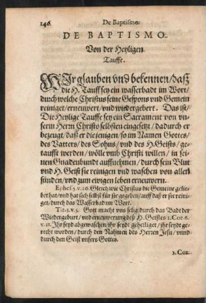 De Baptismo. Von der Heyligen Tauffe.