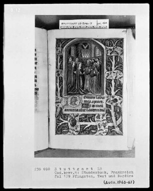 Lateinisch-französisches Stundenbuch — Bildseite mit zwei Miniaturen und Textanfang, Folio 129recto