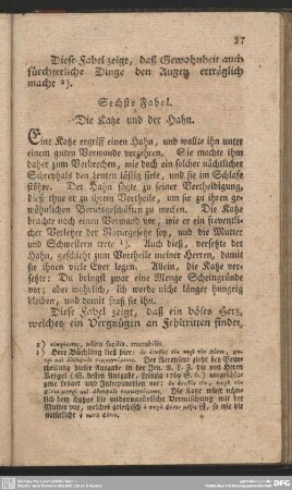 Sechste Fabel. Die Katze und der Hahn