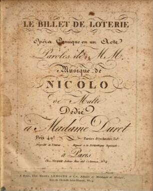 Le billet de loterie : opéra comique en 1 acte