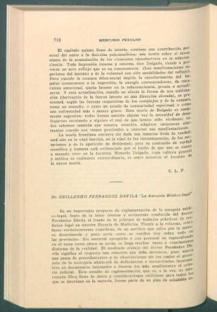Dr. Guillermo Fernández Dávila: "La autopsia médico-legal"