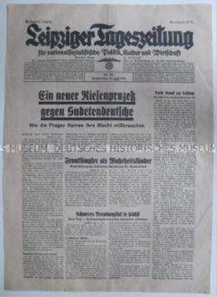 Titelblatt der "Leipziger Tageszeitung" u.a. zur Lage der Deutschen im Sudentenland
