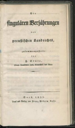 Die singulären Verjährungen des preußischen Landrechts