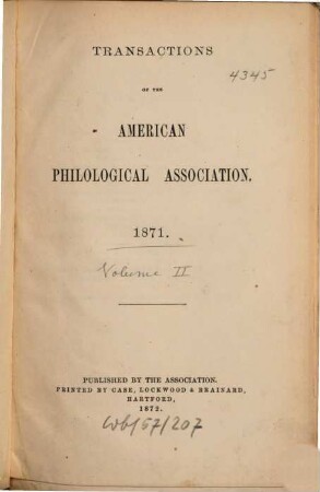Transactions of the American Philological Association : TAPA. 2. 1871 (1872)