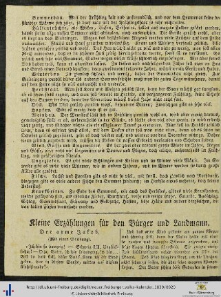 Kleine Erzählungen für den Bürger und Landmann.