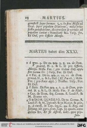 Martius habet dies XXXI.