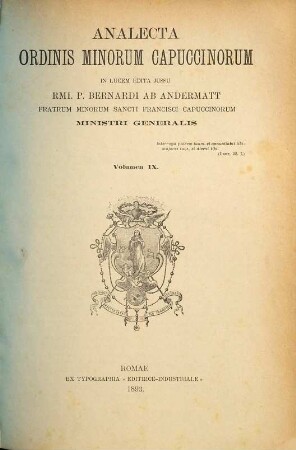 Analecta Ordinis Fratrum Minorum Capuccinorum. 9. 1893
