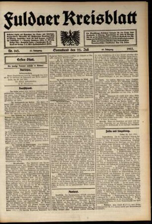 Erste Ausgabe vom Samstag, den 22. Juli 1911.