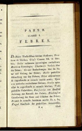 Classis I. Febres.