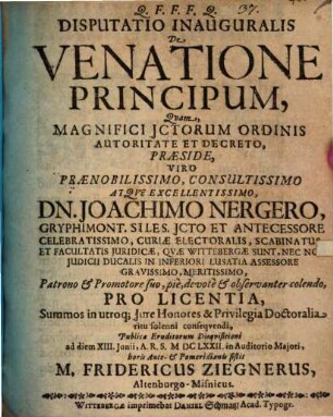 Disp. inaug. de venatione principum