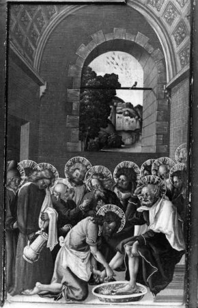 Altar aus Großzeiflingen: Jesus wäscht die Füße der Apostel