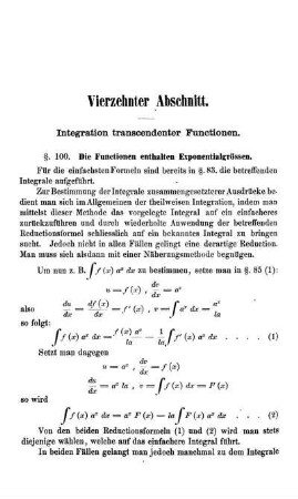 Vierzehnter Abschnitt. Integration transcendenter Functionen.