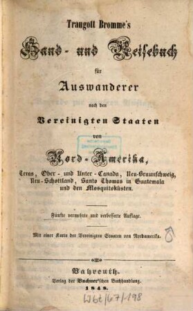 Hand- und Reisebuch für Auswanderer nach den Vereinigten Staaten von Nord-Amerika