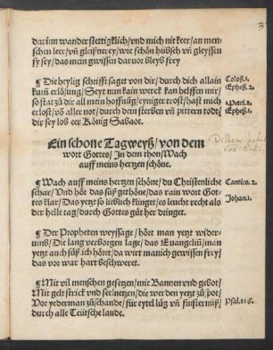 Ein schone Tagweyß/ von dem || wort Gottes/ Jn dem thon/ Wach || auff meins hertzen schoene. ||