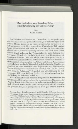 Das Erdbeben von Lissabon 1755 - eine Bewährung der Aufklärung*