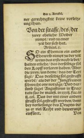 Von der straffe/ des/ der zwey eheliche Weiber nimpt ... Articul. x.